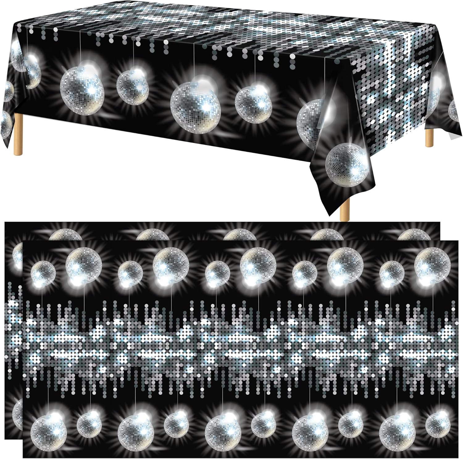 durony 2 Pieces Silver Disco Party Tablecloth 54 x 108 Inch