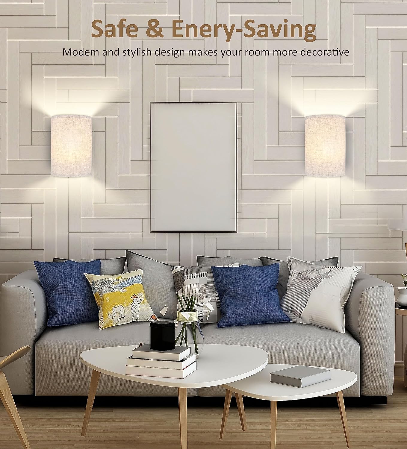 FINCMY Battery Operated Wall Sconces Set of Two, 18 RGB Colors Stick on Wall Lights with Remote, Changeable Dimmable Height Fabric Battery Powered Wall Lights for Bedroom Living Room Hallway