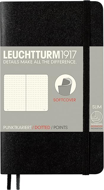 LEUCHTTURM1917 (311346) Notebook Pocket (A6) Softcover, 123 numbered pages, dotted, black