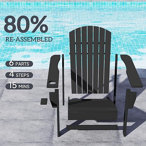 Miniatura 5 de Outsunny Silla Adirondack de madera, silla de césped para patio al aire libre con soporte para tazas, muebles de césped resistentes a la intemperie,