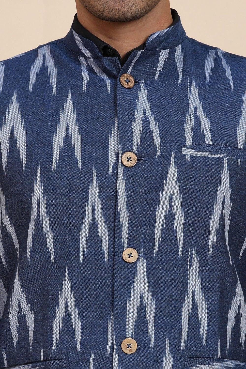 SKAVIJ Men’s Cotton Ikkat Print Waistcoat Jacket - Eid & Ramadan Traditional Ethnic Vest