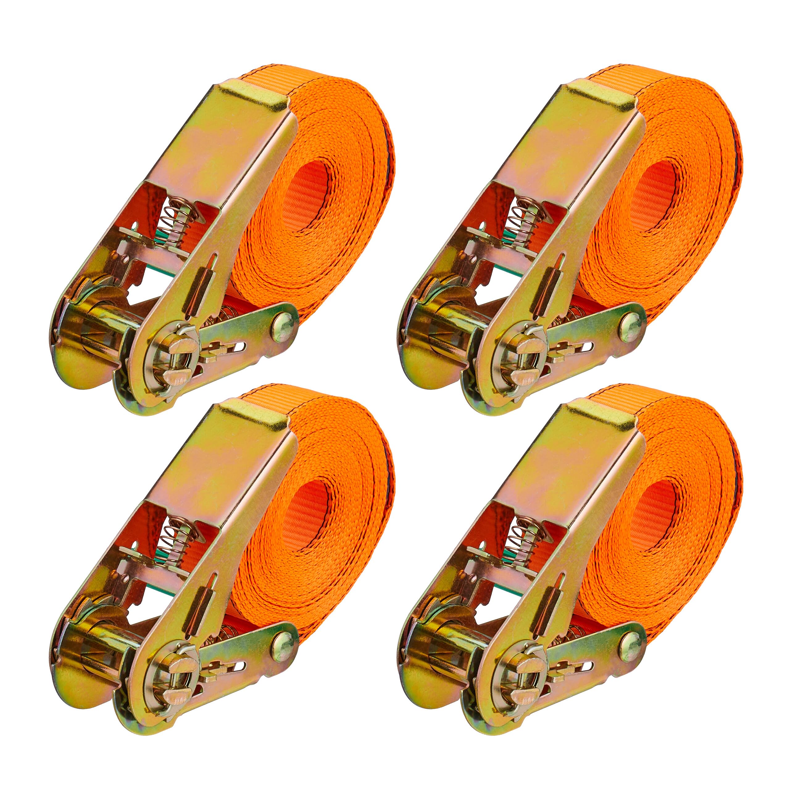 Relaxdays Ratchet Straps, Set of 4, 5 m, Load Securing for Car & Trailer, 500 kg, for Lashing, Cargo Tie Downs, Orange