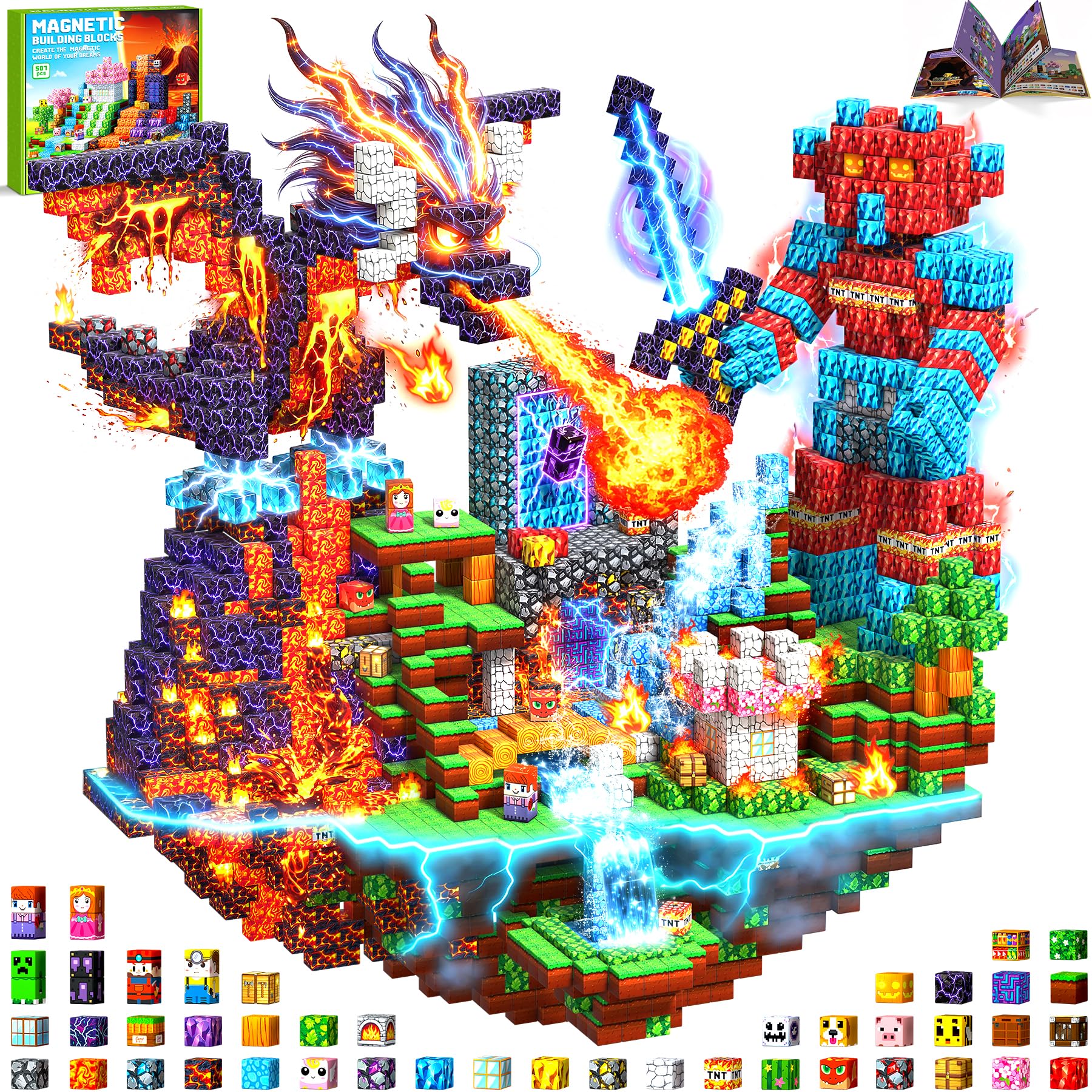 LUVTOY Abnehmbare Magnetische Bausteine - 507 Teile Magnetbausteine Magnetspielzeug - Desmontables Magnetisches Bausteine - Langlebigkeit Magnetspiel KinderspielzeugHalloween Spielzeug ab 3-9 Jahre