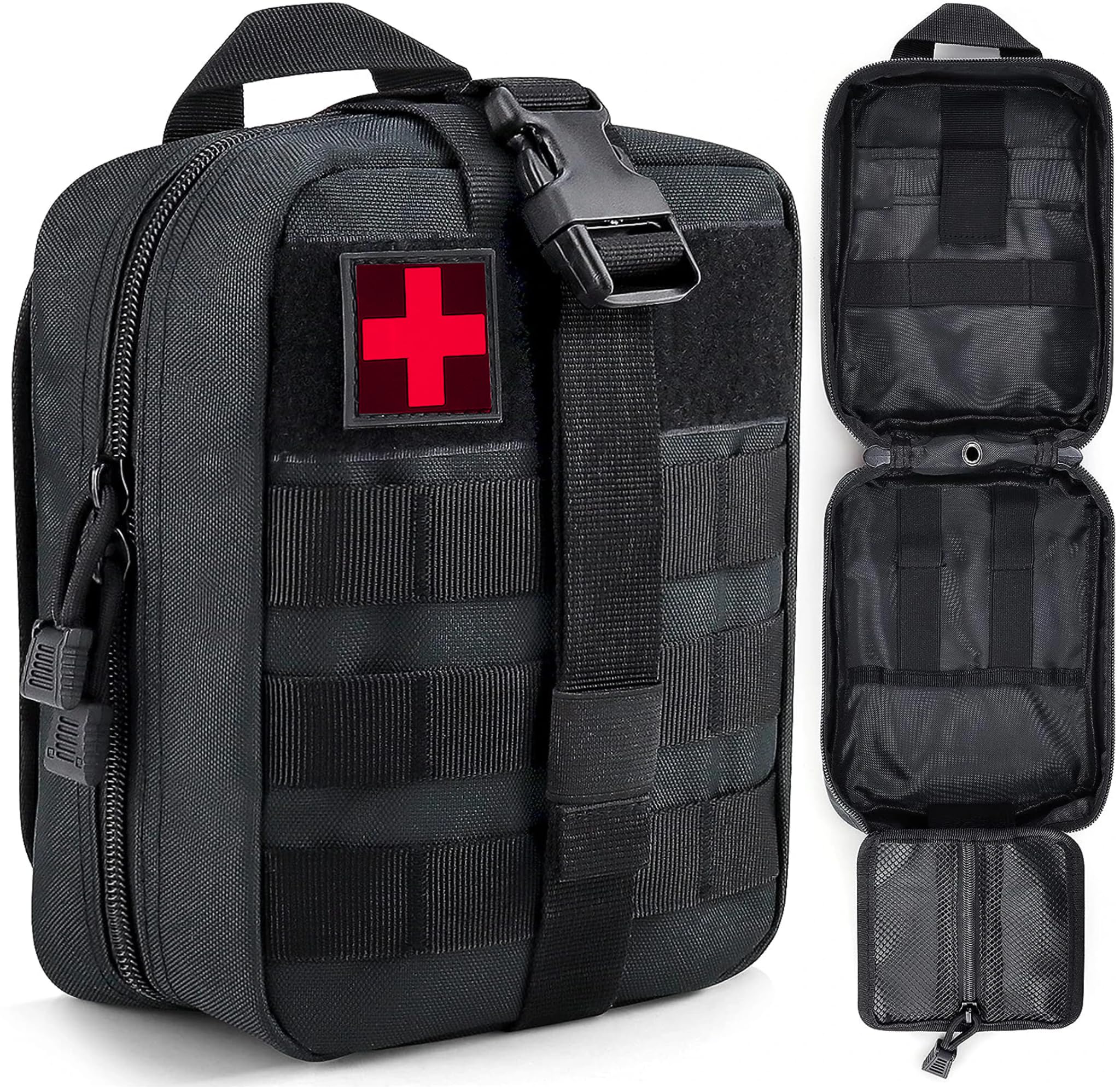 Sumiko First Aid Kit Bag, Military Style Rip-Away IFAK Pouch, Heavy Duty Nylon Emergency Organizer for Camping, Travel & Sports (Black)-image-0