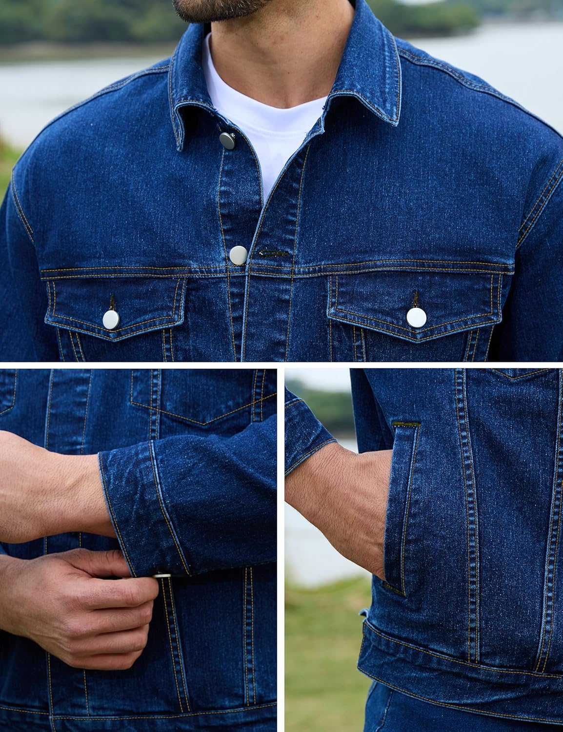 Bindefon Denim Jackets for Men Trucker Jean Jacket Unlined Coats Spring Fall Outfits - Image 7