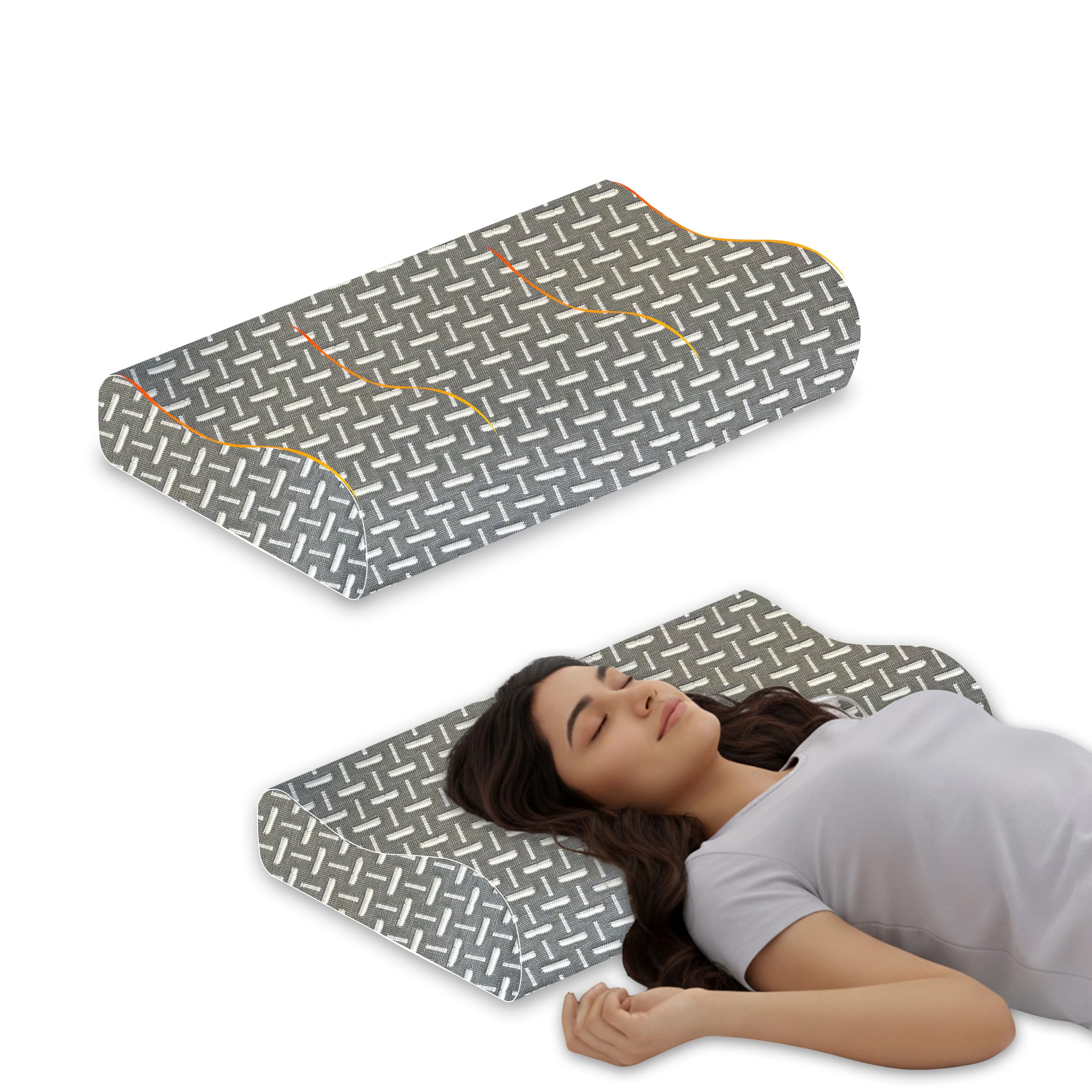 - Memory Foam Pillow, Orthopedic Cervical Contour Breathable Design, Ergonomic Wave Cushion for Neck and Shoulder Support, Soft Washable Case, 6cm & 9cm Dual Height, Grey