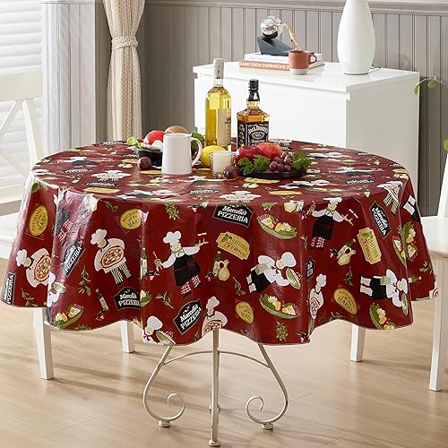 Newbridge Mantel de vinilo con parte trasera de franela de vinilo color rojo italiano, novedoso para interiores y exteriores, mantel impermeable