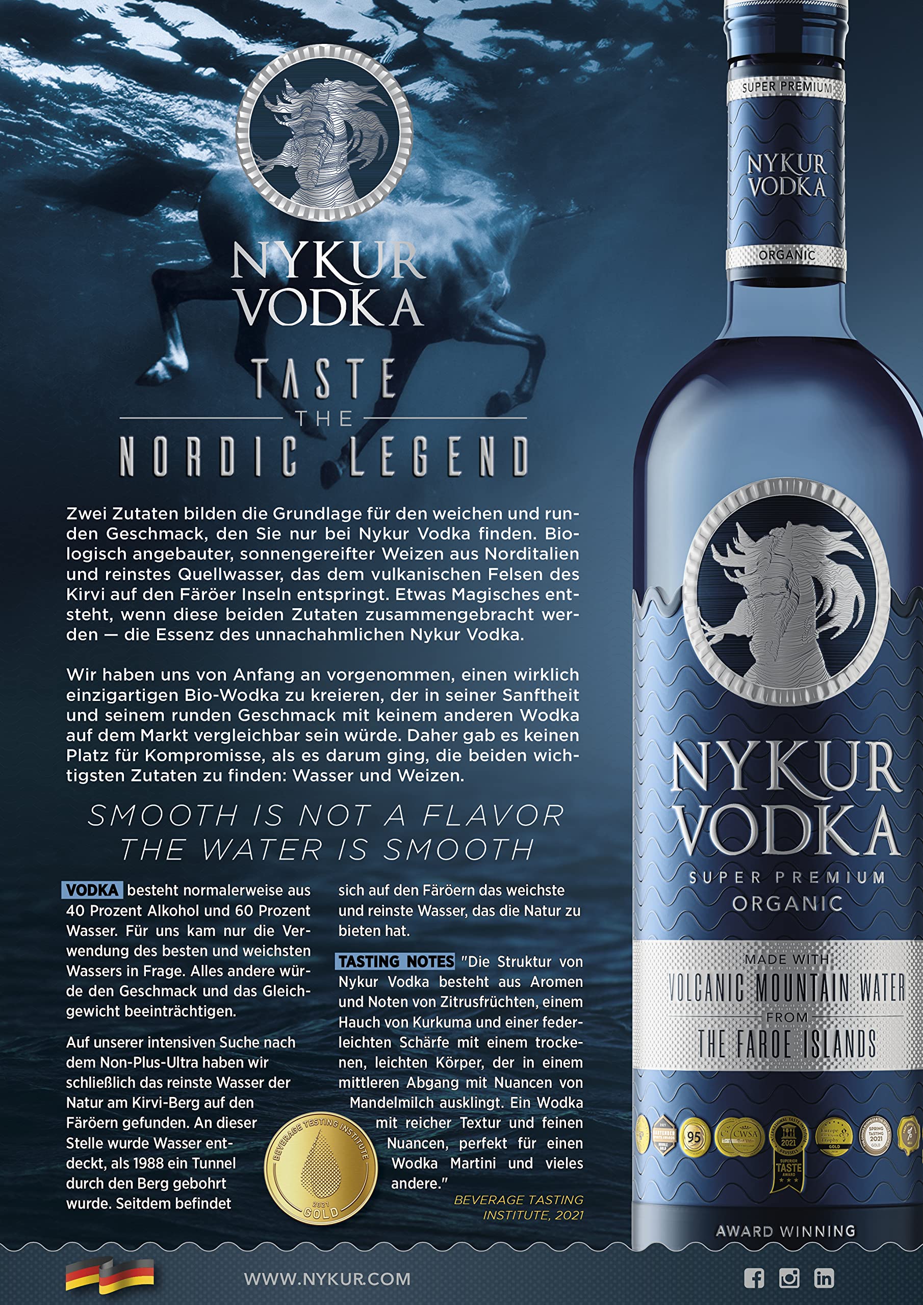 Nykur Wodka | Taste the Nordic Legend | mehrfach preisgekrönter Premium-Vodka mit Bio-Zutaten und sanftem Aroma | 700ml | 42% vol