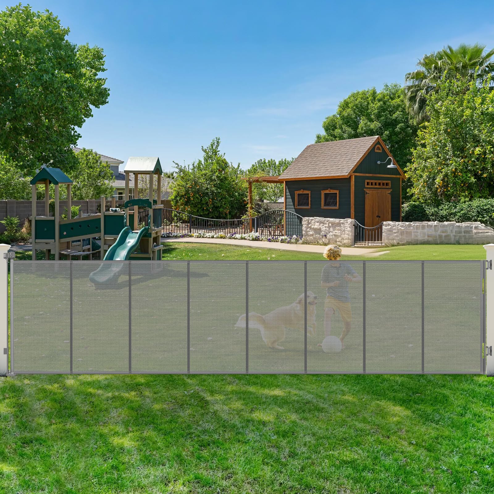 275" Retractable Baby Gates Extra Wide Retractable Fence Outdoor, 22ft Retractable Dog Gates for Doorways Extra Wide Baby Gate, 48" Extra Tall Dog