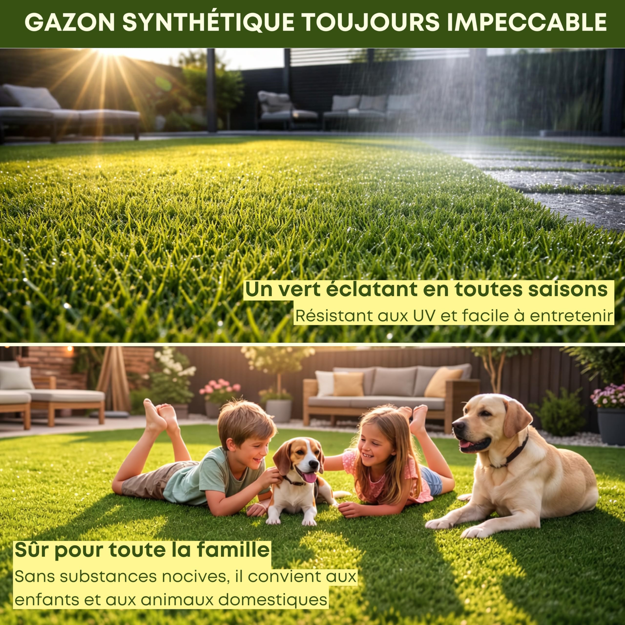 Gazon Synthétique 20 mm - 200 x 300 cm (6 m²) - pour Balcon, Terrasse, Jardin - Effet Naturel - Haute Densité de 18.000 Fils/m² - Résistant UV - Fond Drainant - Adapté aux Animaux - Vert