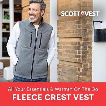 SCOTTeVEST Fleece Crest Vest for Men - 15 Hidden Pockets - Warm Wrinkle Resistant for Travel & More