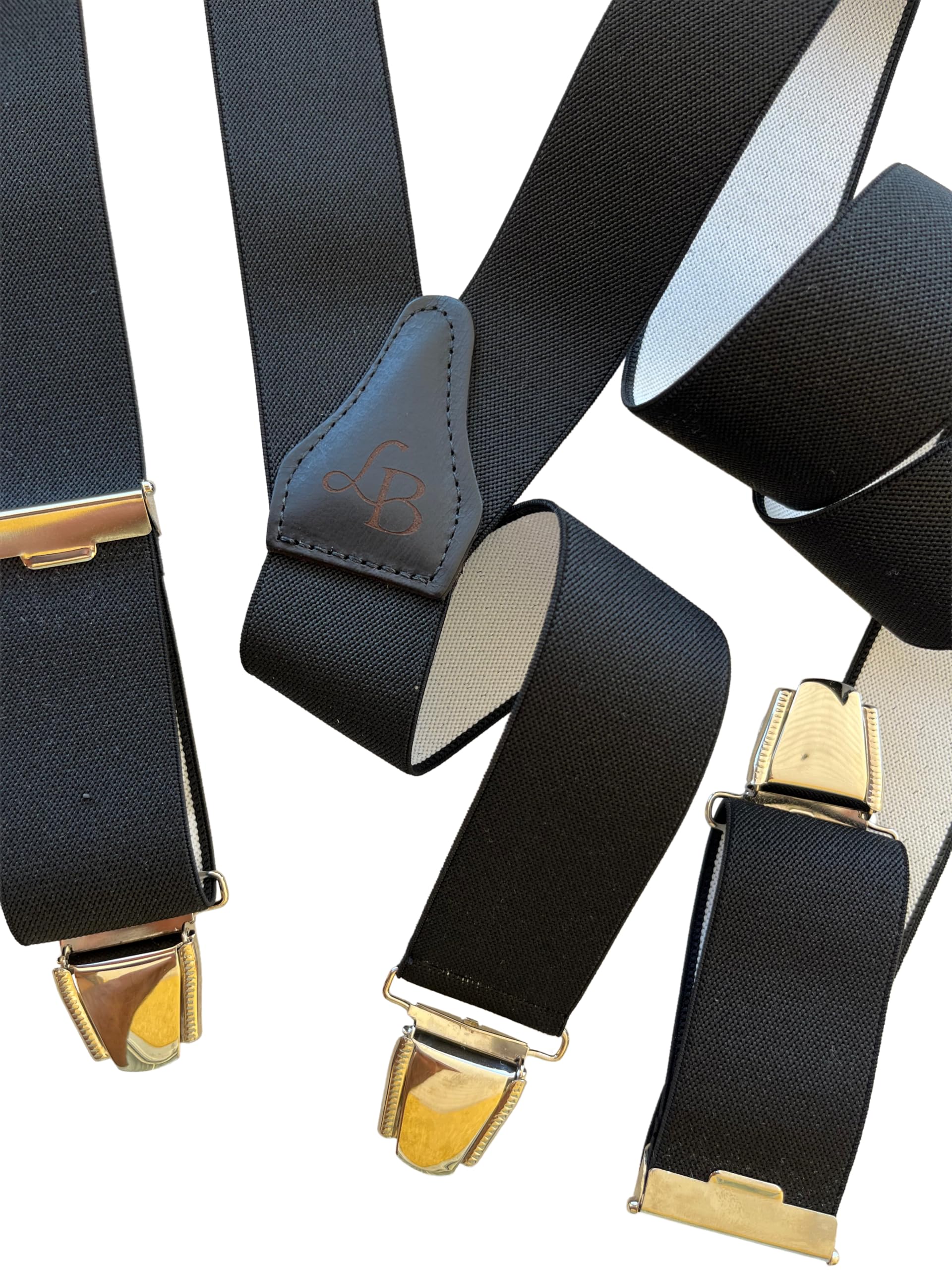 Bretelles Homme Larges en Y Made in France - Bretelles Elégantes & Classiques - Dos 100% Cuir - Tissu Résistant Elastique - 3,5 cm x 120 cm - Pinces Fort Maintien du Pantalon
