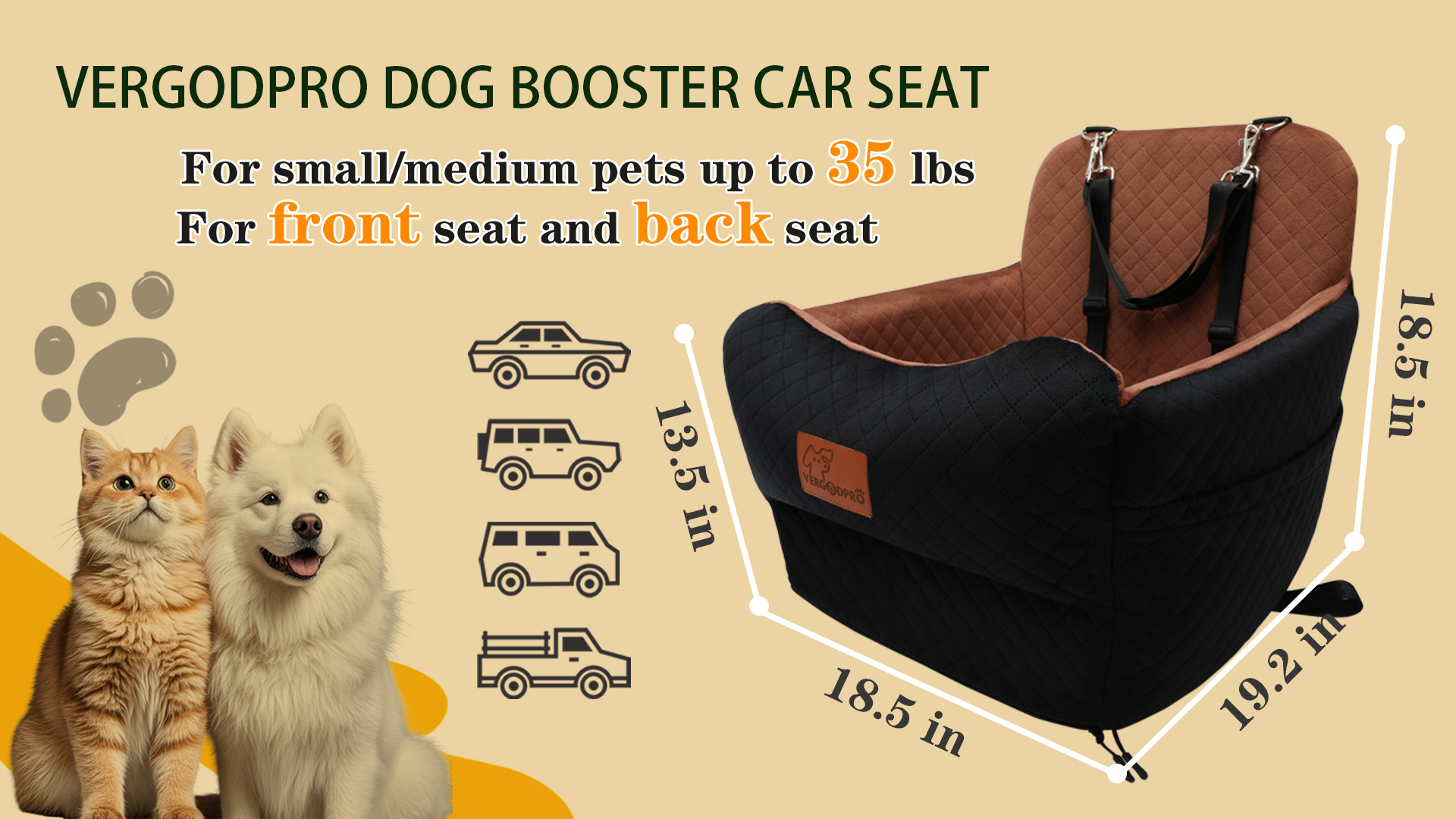 Dog Car Seat for Small Medium Dogs,Portable Pet Booster Seat with Safety Strap & Removable Washable Pad,Memory Foam Dog Travel Bed for Car,SOFE Velvet for Puppies Cats（M-Black/Brown） - image 8
