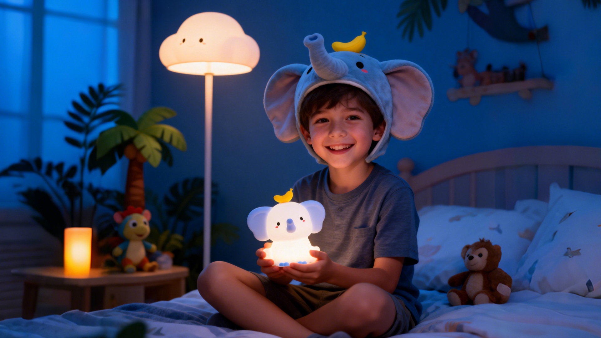 Image of Ammonite Blue Elephant Night Light, Soft Silicone Elephant Nursery Lamp with 2 Dimming Levels and 20-Minute Timer, Touch Control Nightlight for Bedroom Decor, Christmas Birthday Gift