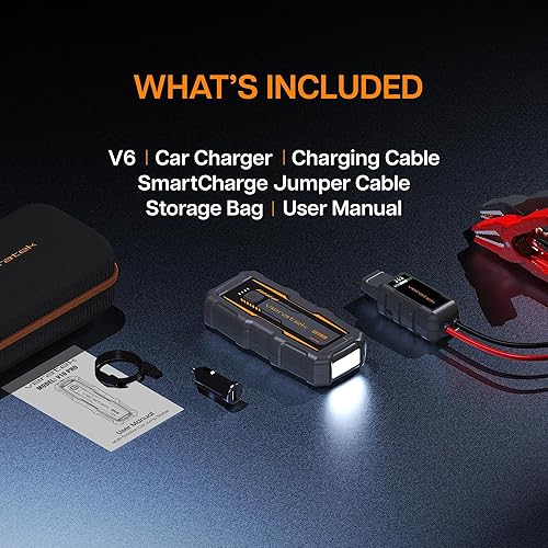 Miniatura 9 de V6 PRO - Arrancador portátil de 1000 A, 12 V, batería de coche de 1000 A, banco de energía de 10000 mAh, linterna LED para automóviles, SUV,