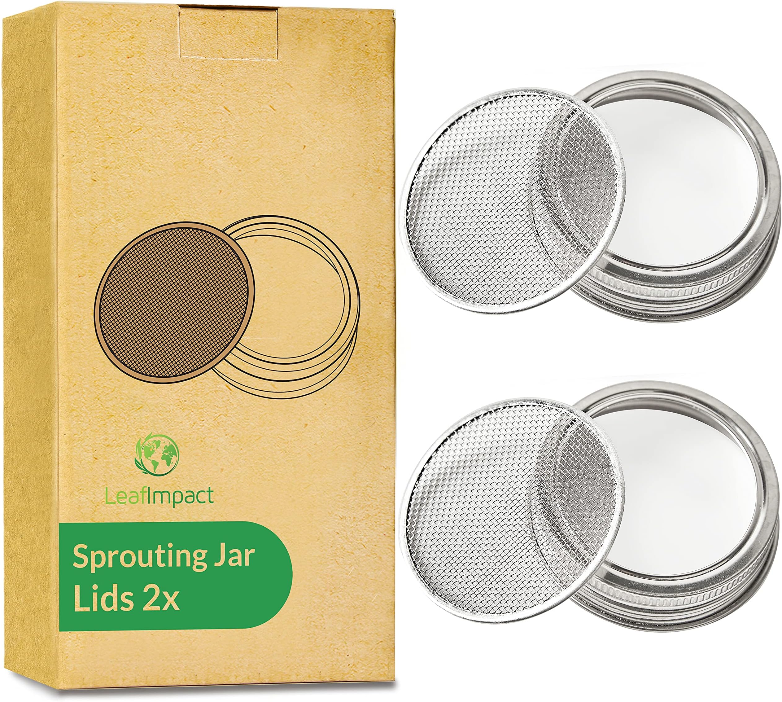 2 Pack Sprouting Jar Lids | For 7cm Regular Mouth Mason Jars | Easy Fresh Sprouts at Home | Strainer Screen for Canning Jars | 304 Stainless Steel Mesh Lid for Growing Broccoli, Alfalfa, Beans & More