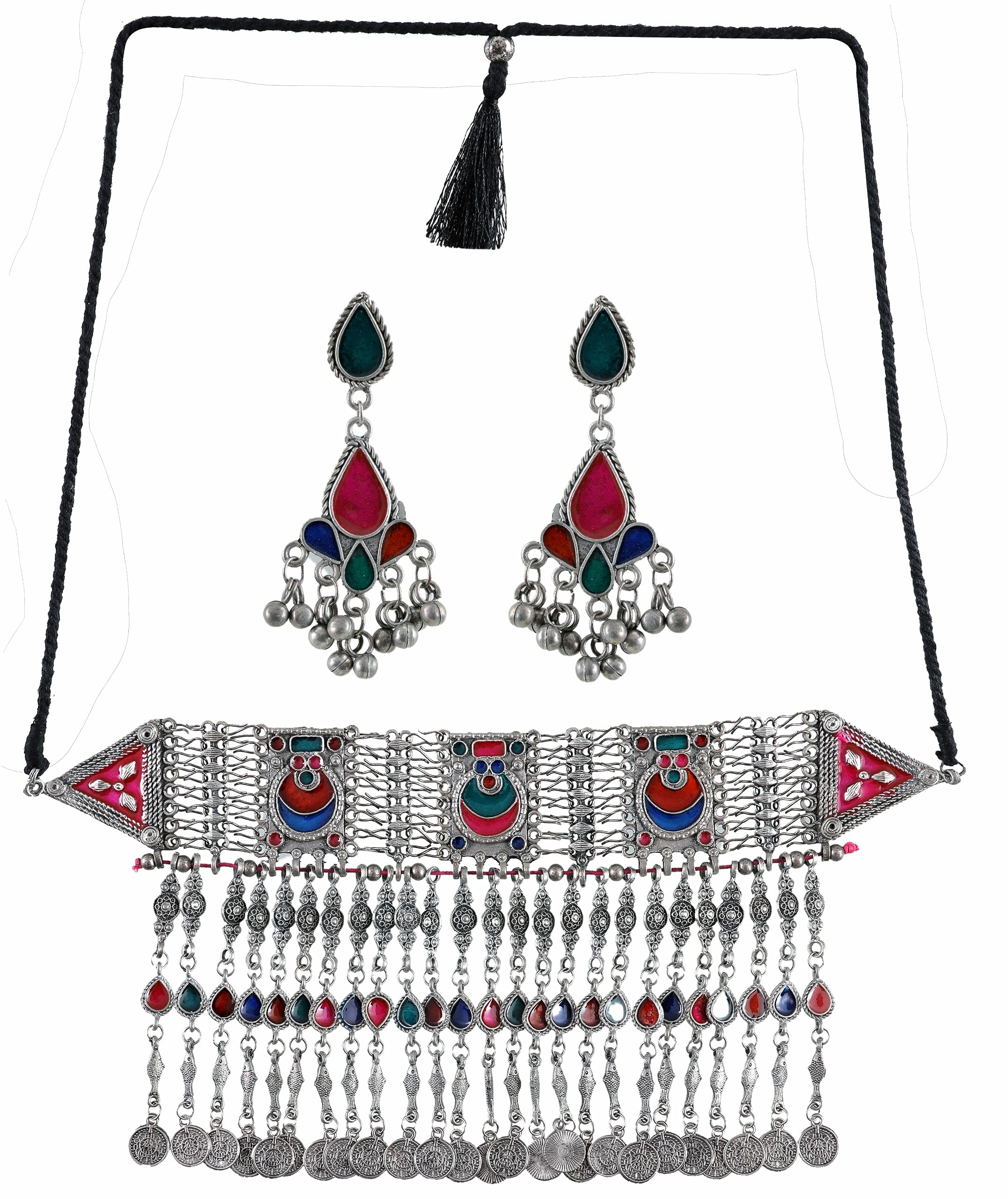 Siddhatva Traditional Afghani Tassel Heavy Design Tassel Silver Oxidised Ethnic Fashion Choker Necklace Jewelry Women (B0D1QH3WWK) Amazon Price History, Amazon Price Tracker