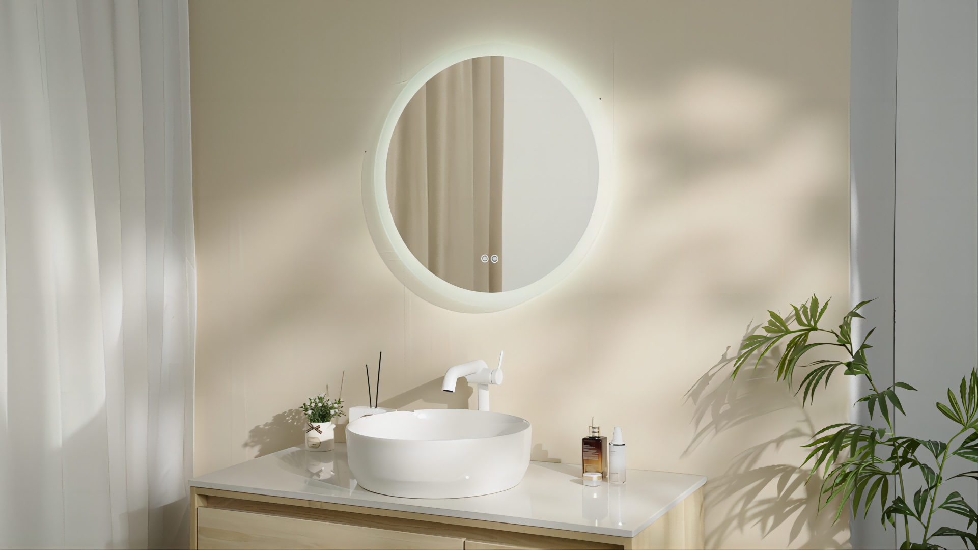 EMKE Badspiegel mit Beleuchtung Rund 70cm, Badezimmerspiegel mit dimmbarer Beleuchtung, 3 Lichtfarben, Antibeschlag, Touch-Schalter und Speicherfunktion, ideal für das Badezimmer