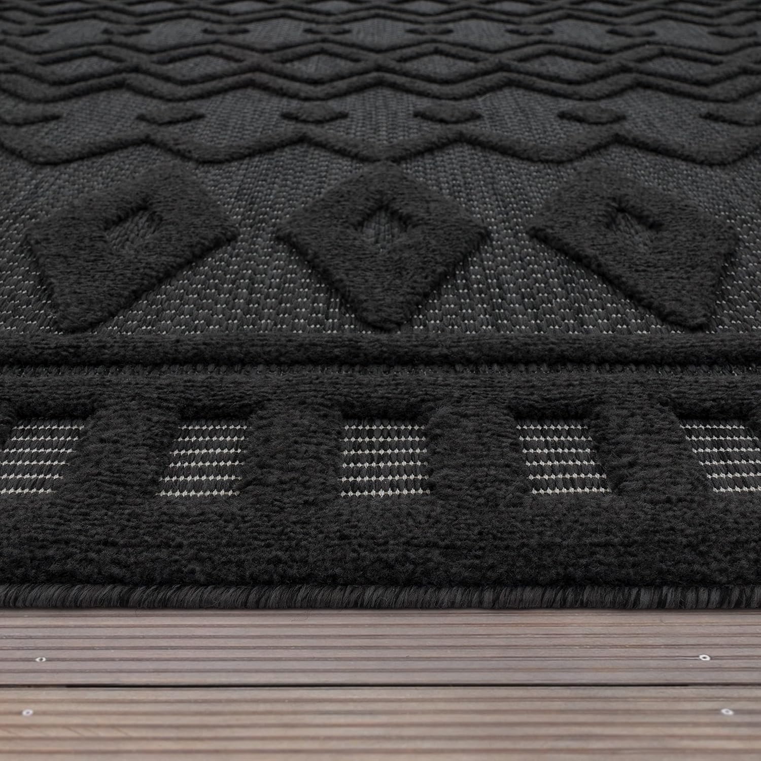 Paco Home Indoor Outdoor Rug with Geometric Trellis Pattern in Anthracite, Size: 6'7" x 9'2"