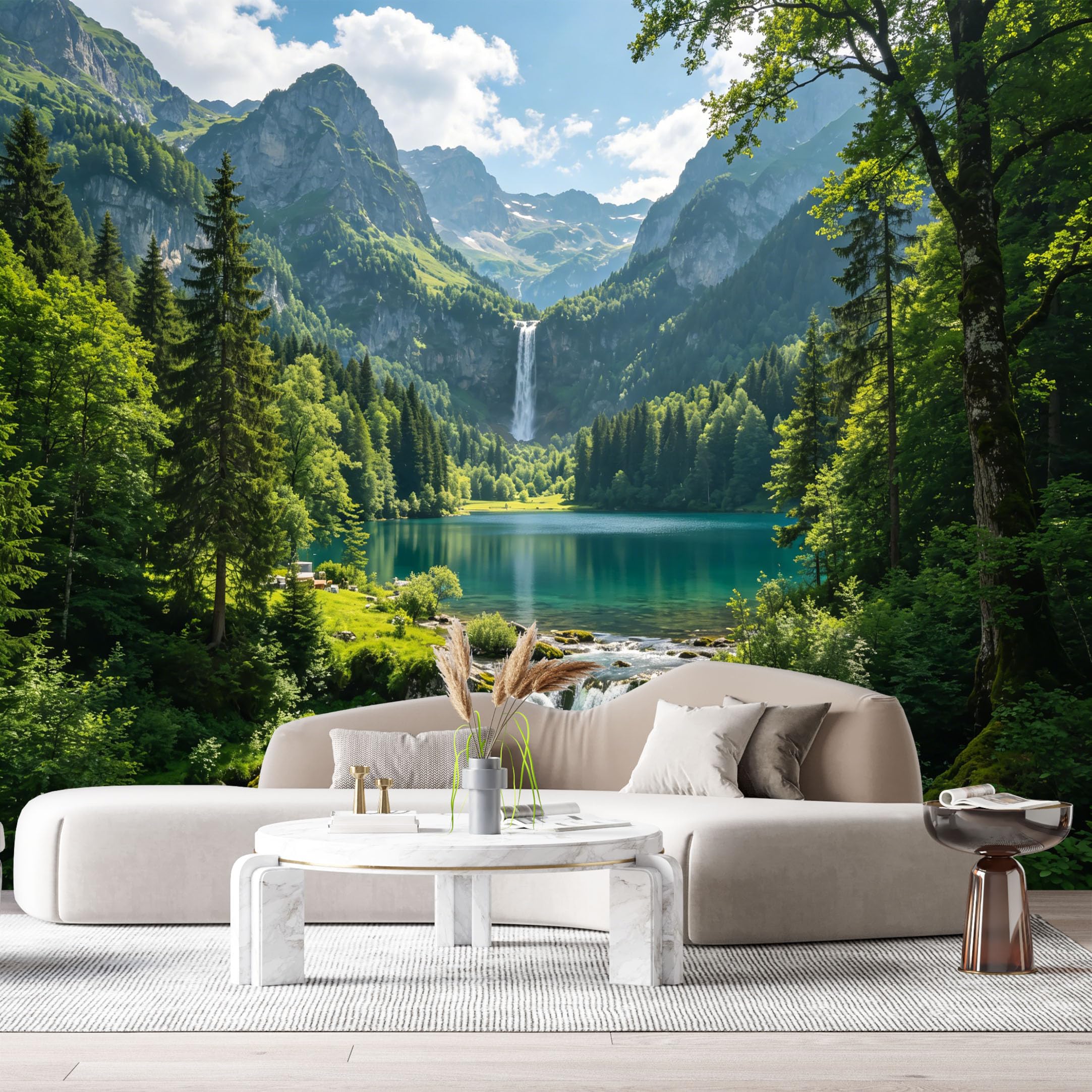 Custom Size Wall Murals Waterfall Mountain Lake Landscape Forest 3D SelfAdhesive Wall Fabric Removable Large Wallpaper for Photo Living Room Interior Wall Decor Mural
