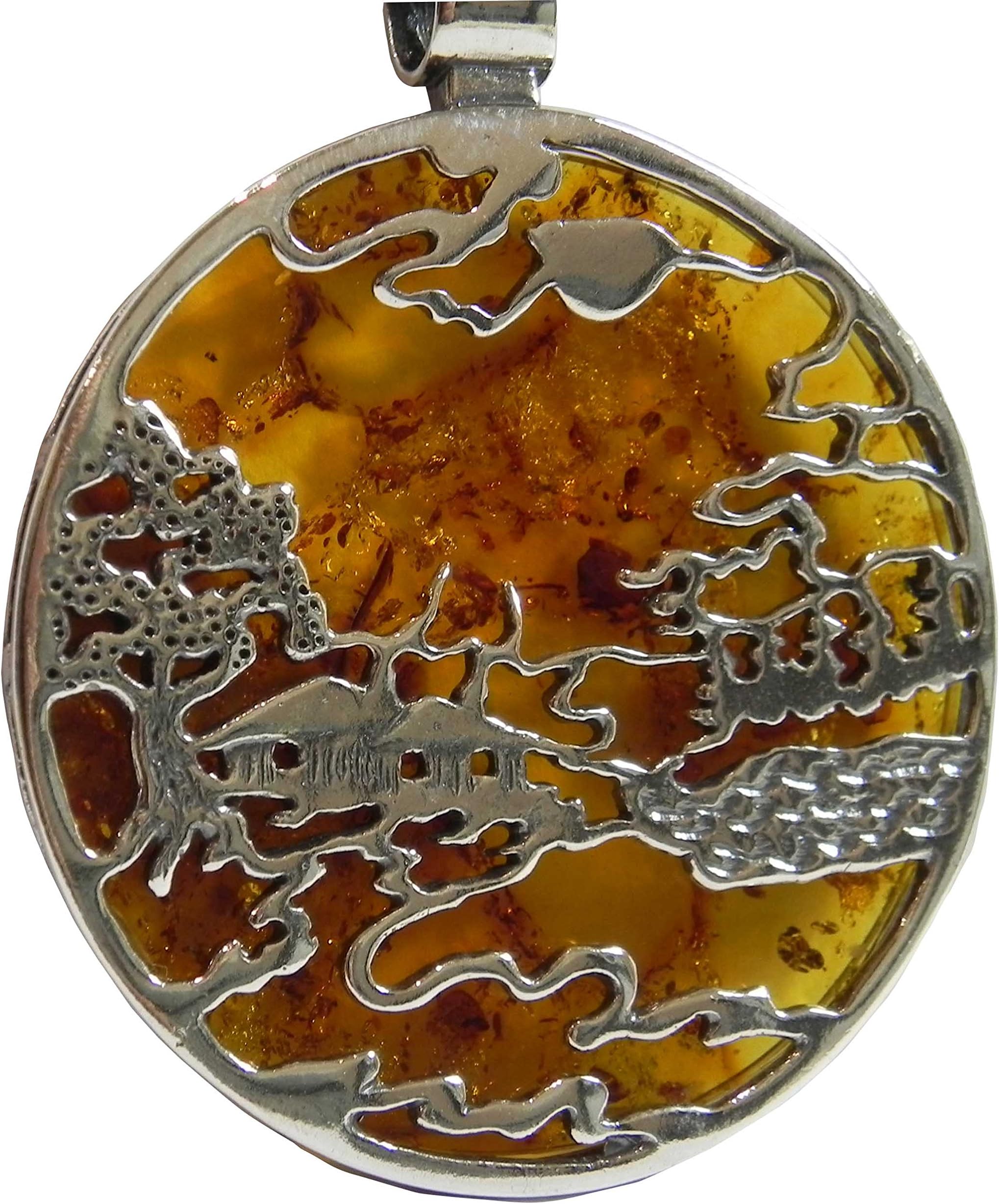 House Scene Baltic Amber pendent - Sterling Silver Baltic Amber
