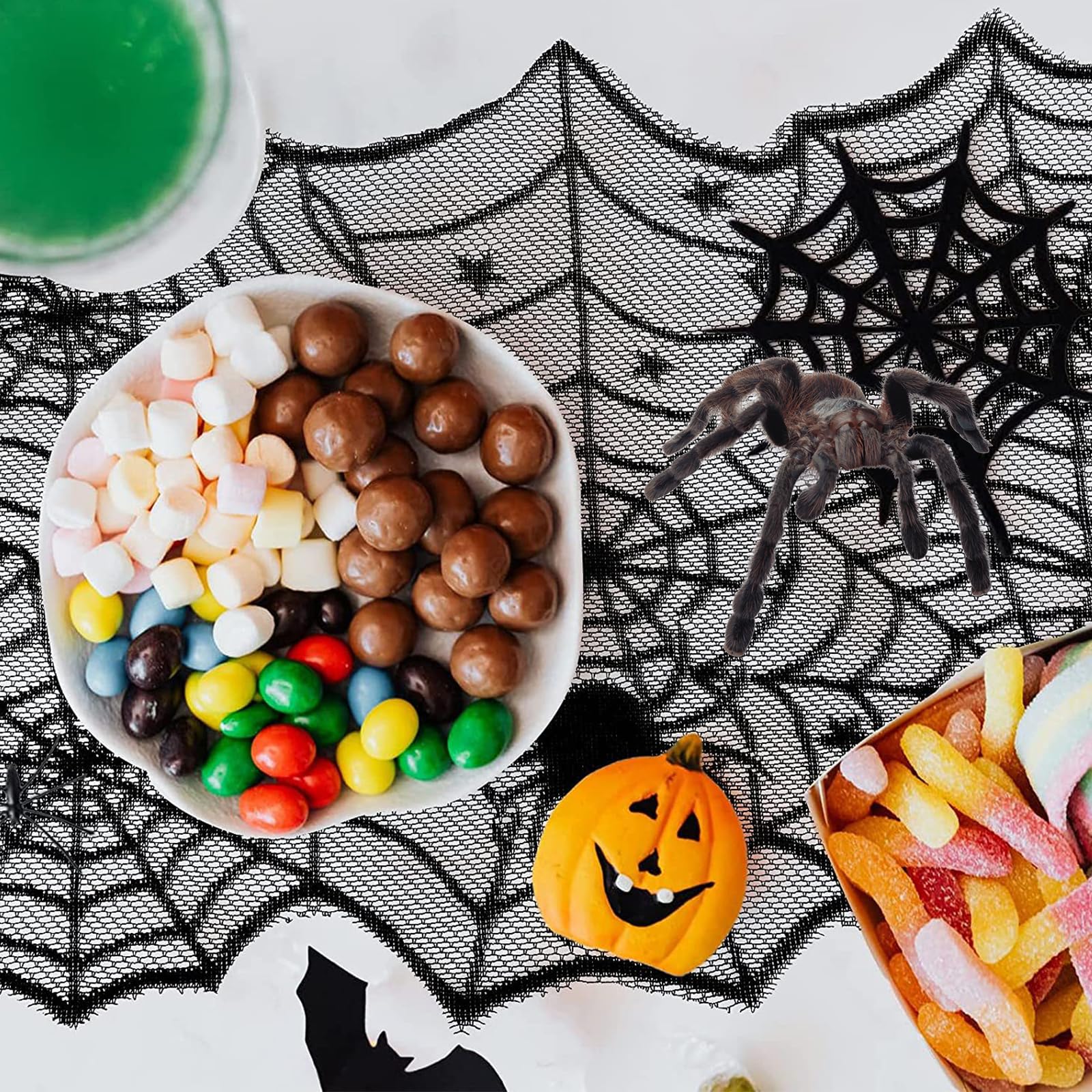 Halloween Tischläufer Mit Spinnennetz-Muster – 183 X 45 Cm, Inkl. 12 Kunststoff-Spinnen, Partydeko