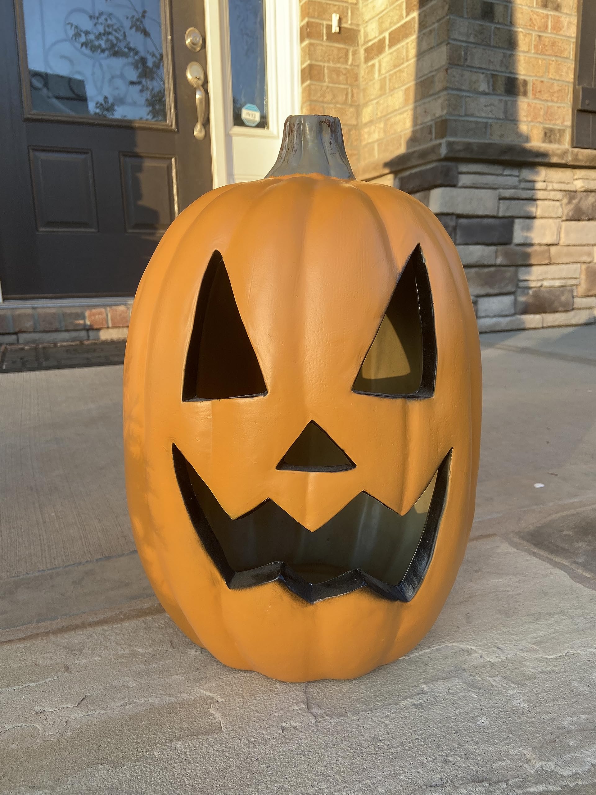 Lighted Pumpkin Jack O Lantern for Halloween Decorations - Large Size with Anger Face JackoLantern for Halloween Porch, Party, Front Door, Fireplace Lawn, Yard Decorations, 16