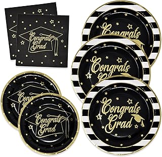 Graduation Plates and Napkins Class of 2023 for 50 Guests Disposable Paper Dinnerware Set in Black and Gold Foil for Party Supplies Tableware Decorations 9" Plates, 7" Plates, Lunch Napkins