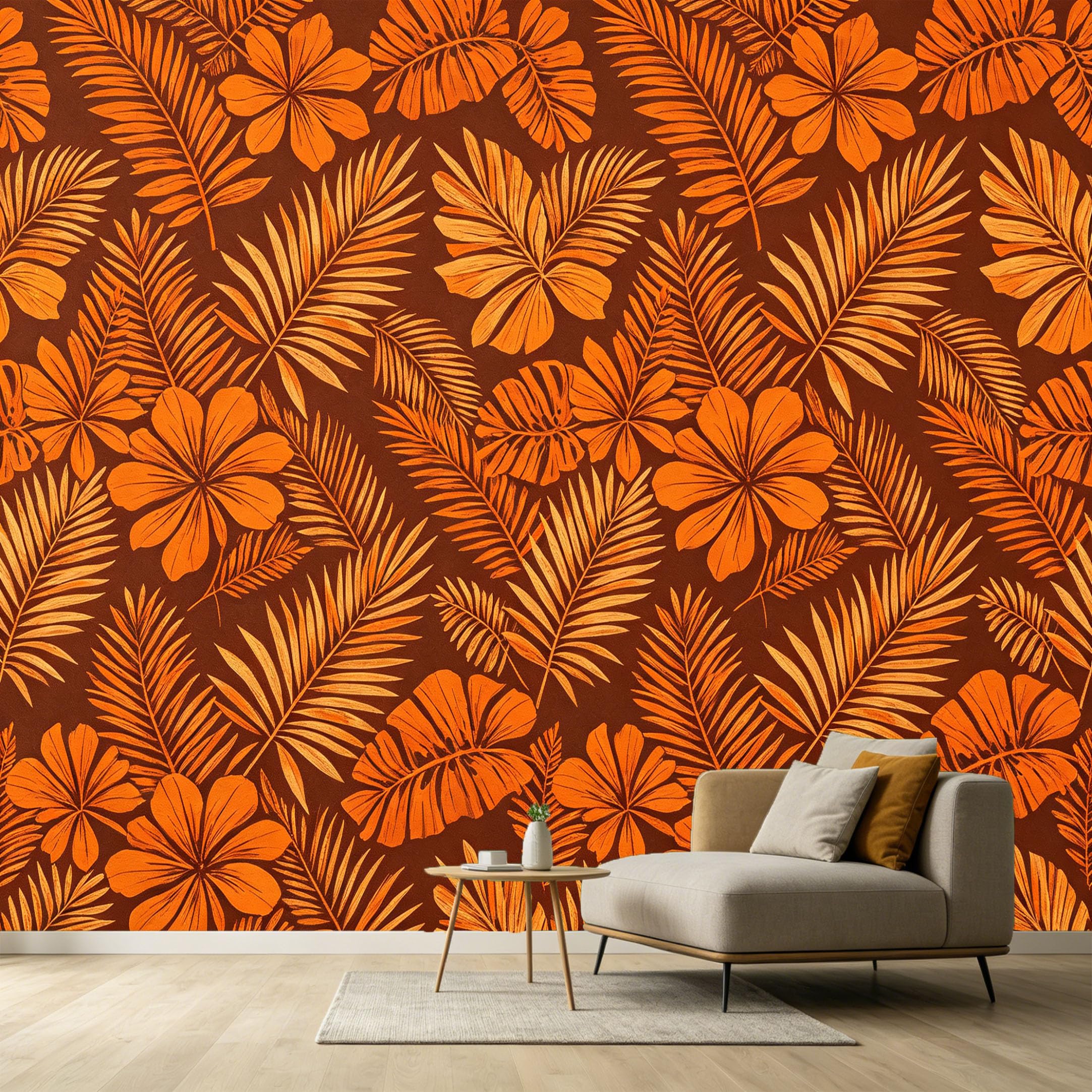 Custom Size Wall Murals Botanical Tropical Leaves Hibiscus Flowers Retro Modern SelfAdhesive Wall Fabric Removable Large Wallpaper for Photo Living Room