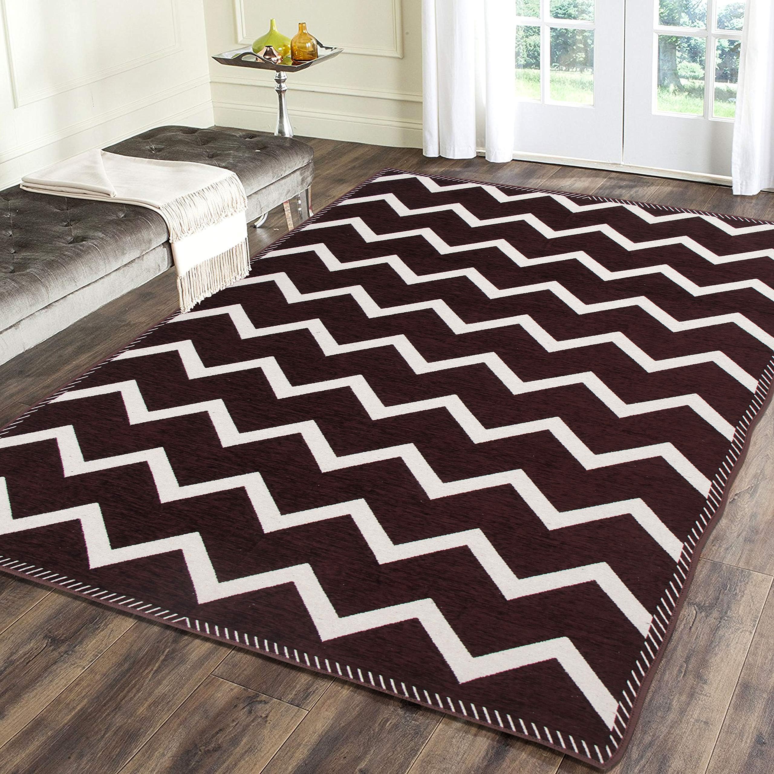 Braids Zesture Chenille Flat Weaved Chevron Design Foldable Multipurpose Runner - 5 feet x 7 Feet (Brown)