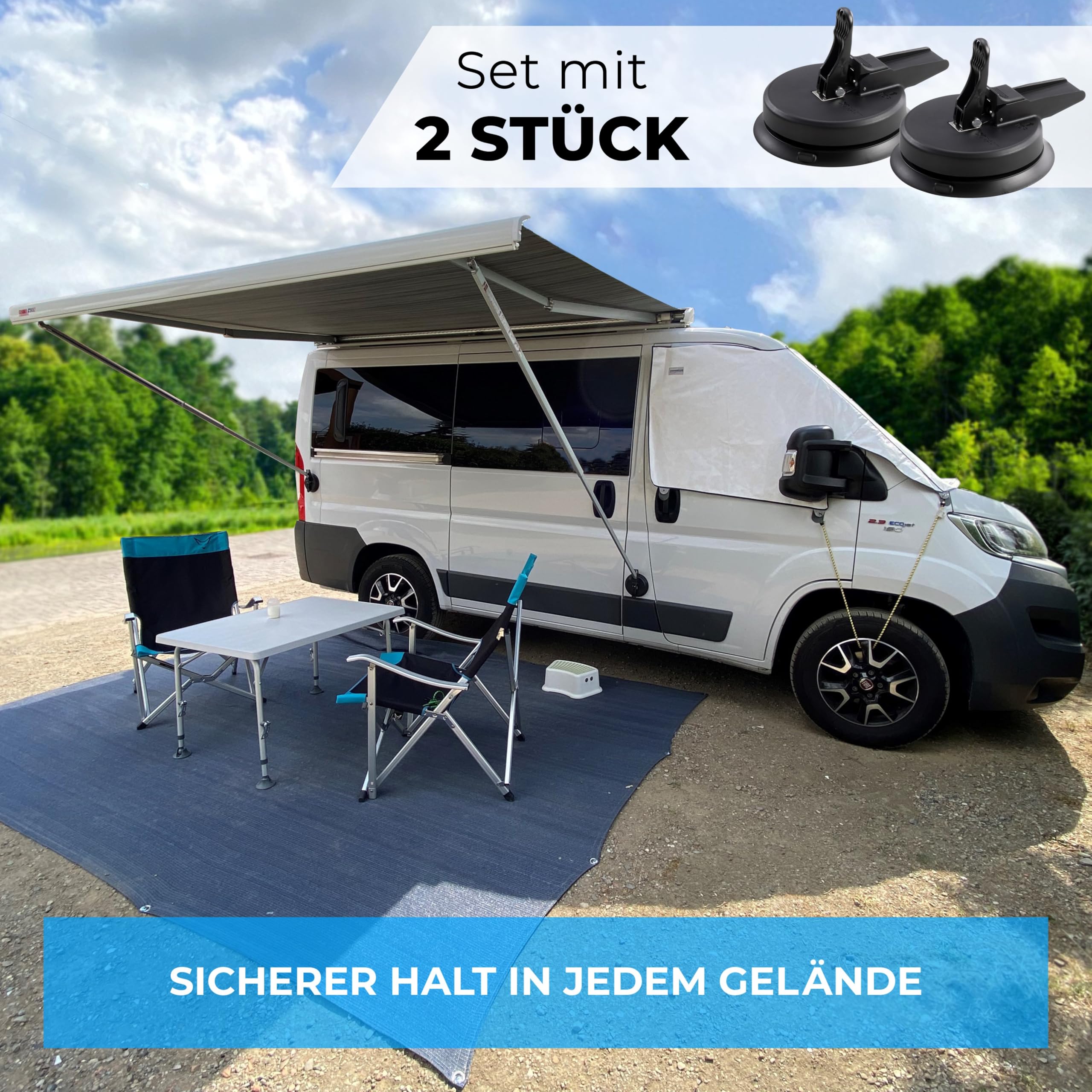 Graft Markisenhalter (2 Stück) | Halterung für Markisenfuß | Markisenfusshalter für Camper, Wohnmobil, Wohnwagen | Geeignet für Thule, Fiamma und DOMETIC Markisenfuss | Zubehör für Markise
