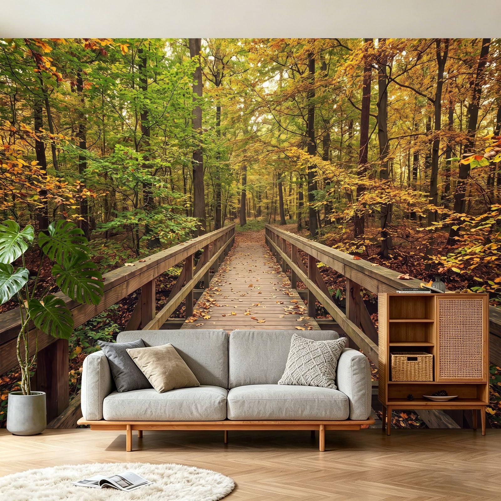 Vlies Fototapete 3D Natur Herbst Wand Tapete Gelbgrün 350 x 256 cm