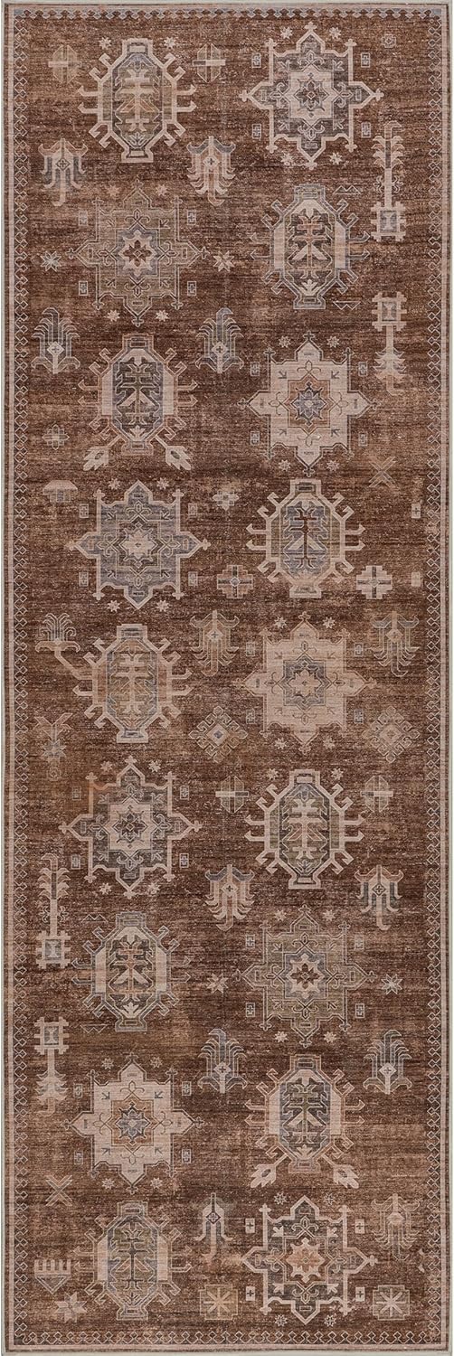 nuLOOM 2'6" x 8' Machine Washable Area Rug with Waterproof Spill Proof Surface, Non Slip Backing and Stain Resistant for Living Room, Bedroom, Kitchen, Dining Room, Baylin Sienna Brown