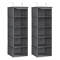 SONGMICS Organizer per armadio, guardaroba, set di 2, borsa sospesa per armadio, guardaroba, pieghevole, salvaspazio con ganci metallici, rinforzo in bambù, motivo lino, grigio RCH005G02