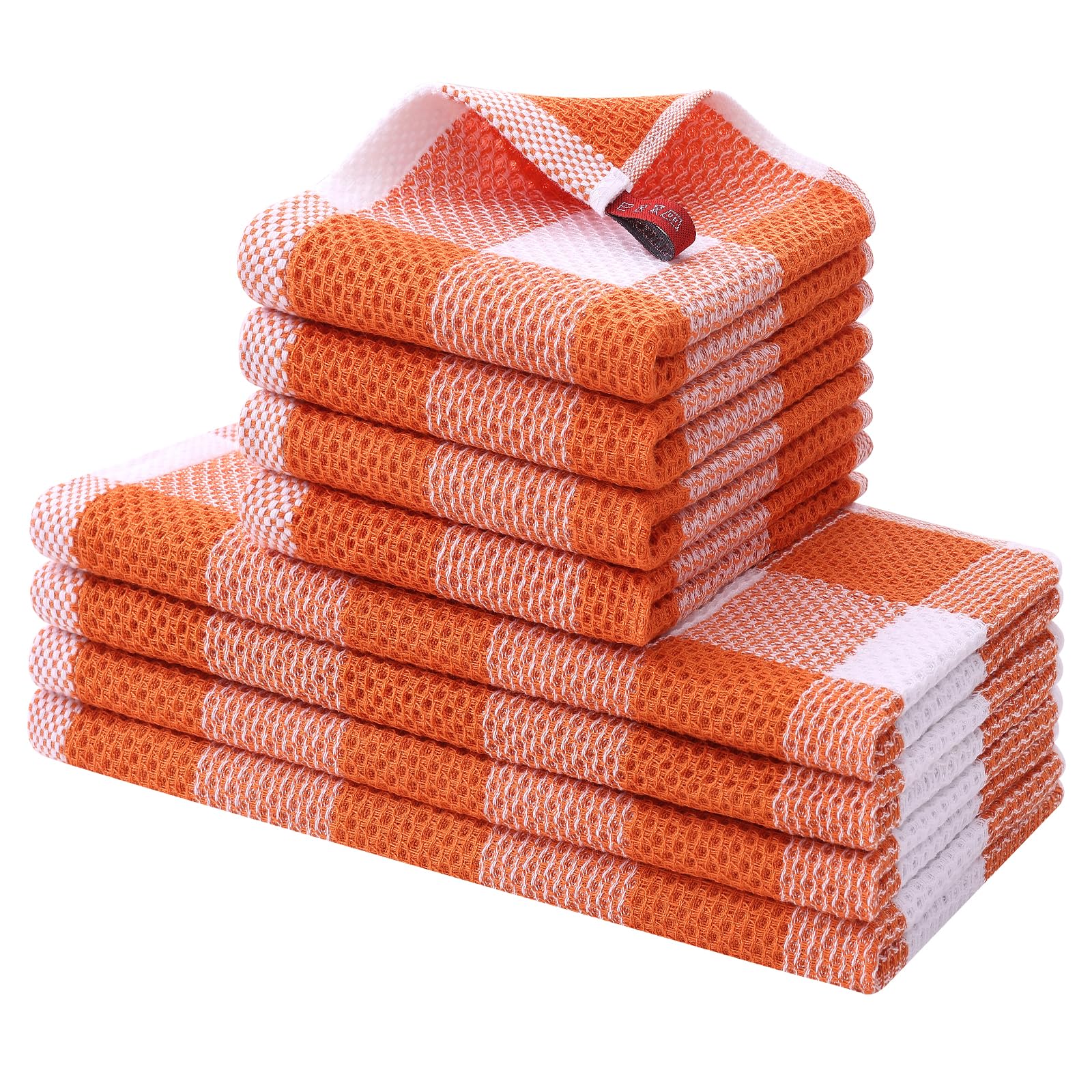 Homaxy Juego de 8 paños de Cocina y paños de Cocina, 12 x 12 y 13 x 28 Pulgadas, 100% algodón, Tejido gofre, a Cuadros, súper Suaves y absorbentes, Color Blanco y Naranja