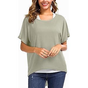 UGET Women's Oversized Baggy Tops Loose Fitting Pullover Casual Blouse T-Shirt Sweater Batwing Sleeve Large Z-gray