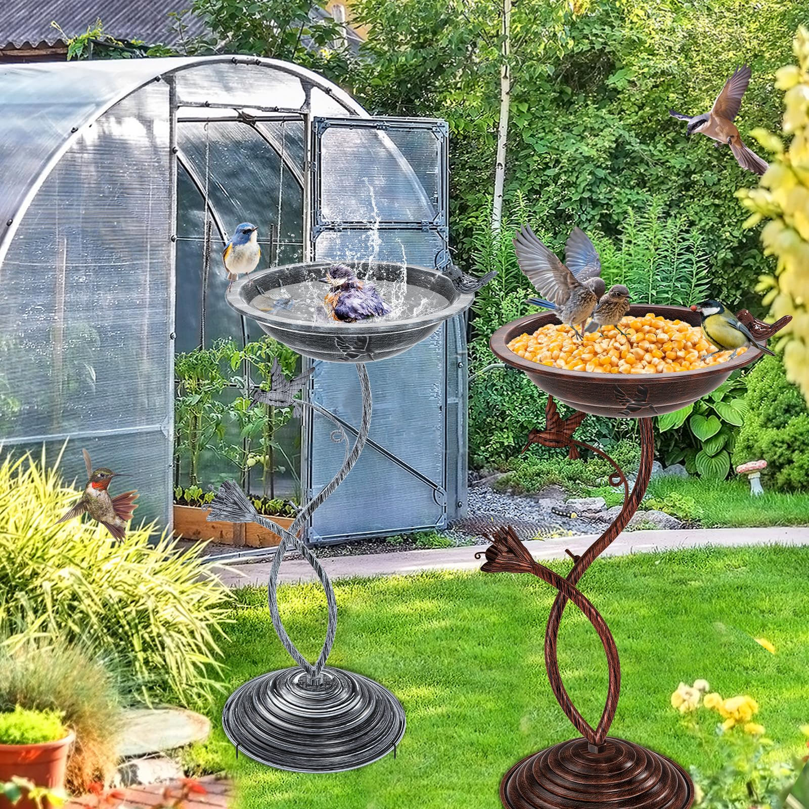 88,9 cm hoher Standfuß, Vintage-Vogeltränke für draußen, Metall-Vogeltränke, Schüssel mit Vogelfigur für draußen, Vogeltränke, Vogeltränke, Vogelfutterstation für Garten, Hof, Rasen, Dekor