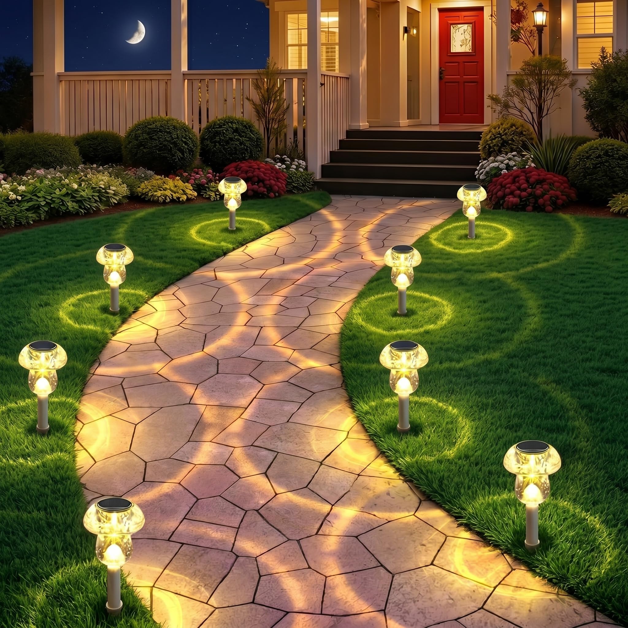 Benany 16 Pack Solar Mushroom Lights Outdoor, Solar Powered LED Pathway Lights, Warm White
