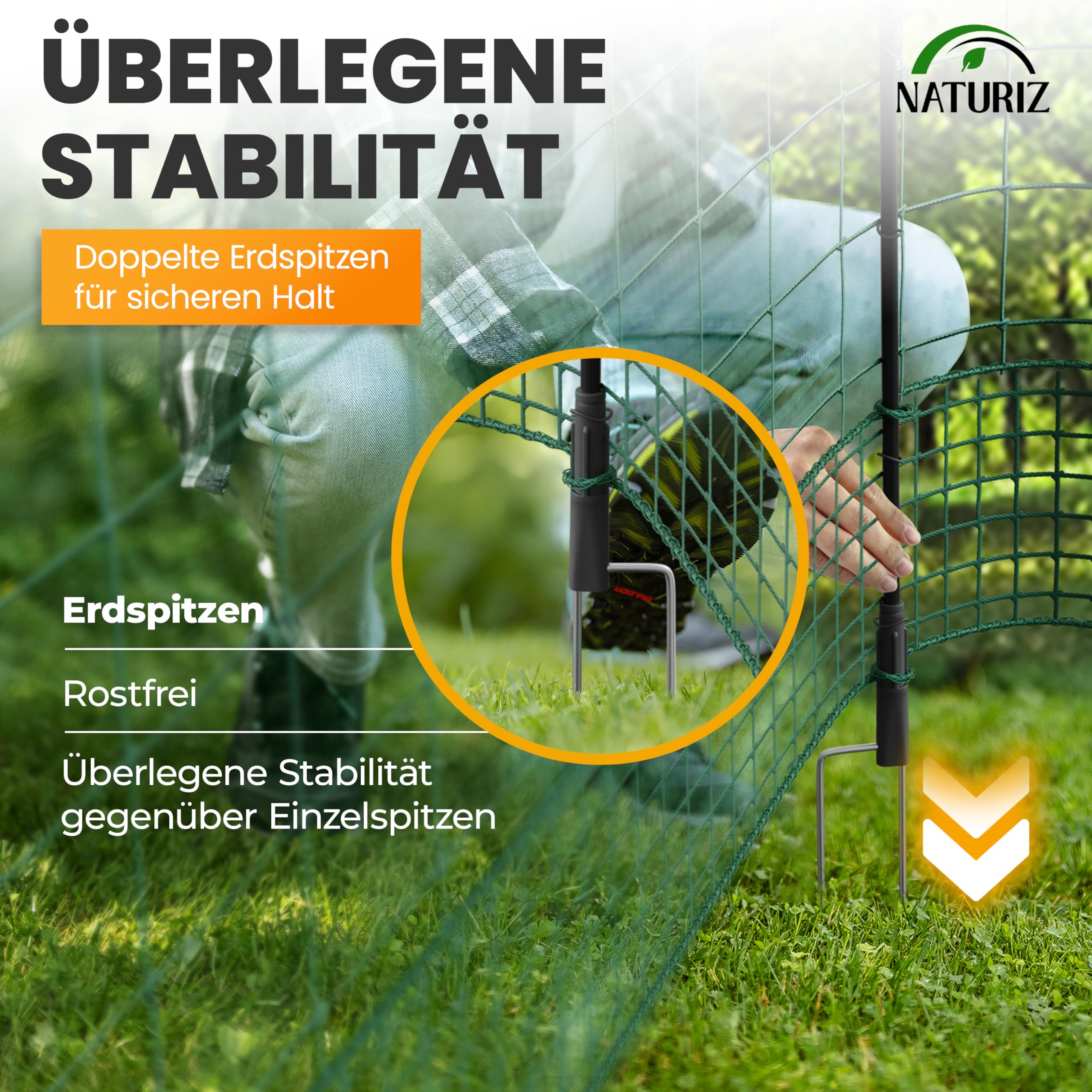 NATURIZ® Weidezaun 105cm hoch - mobiler Hundezaun & Hühnerzaun, Camping Zaun für Hunde ohne Strom, Begrenzungszaun, Steckzaun (15m)