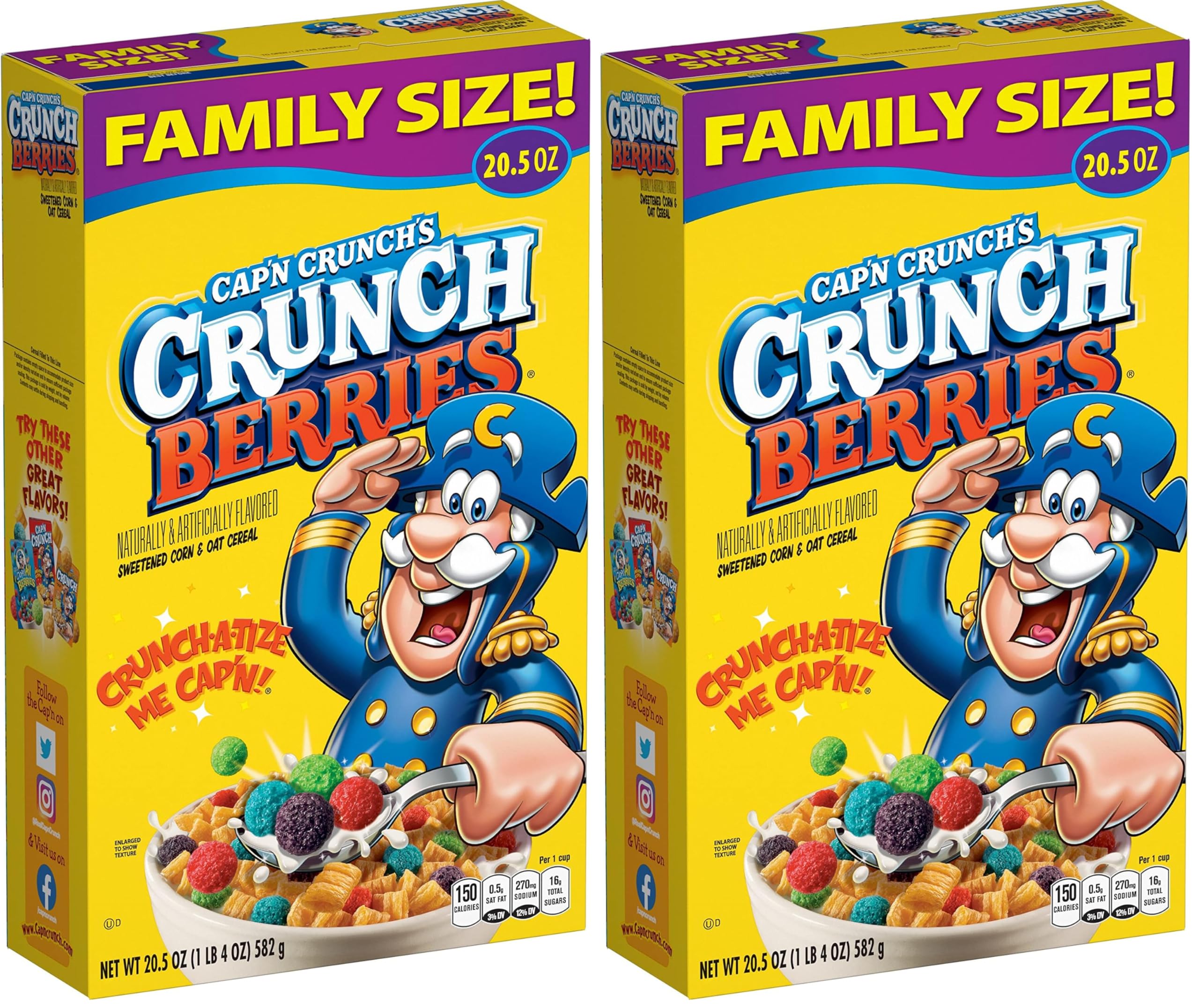 Cap'n Crunch Cereal, Crunch Berries, 20.5oz Box (Pack of 2)