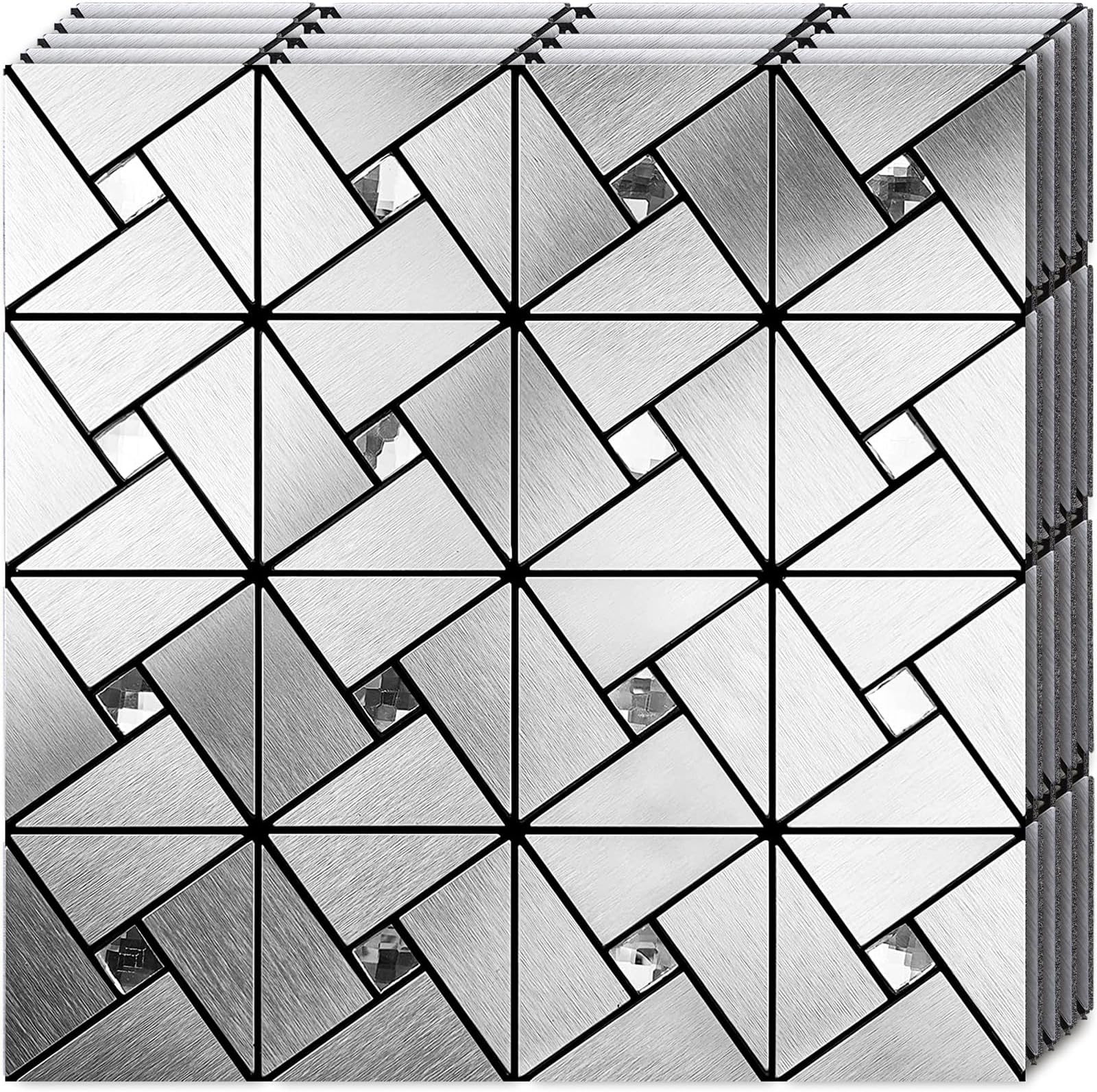 HomeyMosaic Peel and Stick Backsplash Tile Stick on Kitchen Fireplace Bathroom Windmill Glass in Brushed Silver,5-Sheet