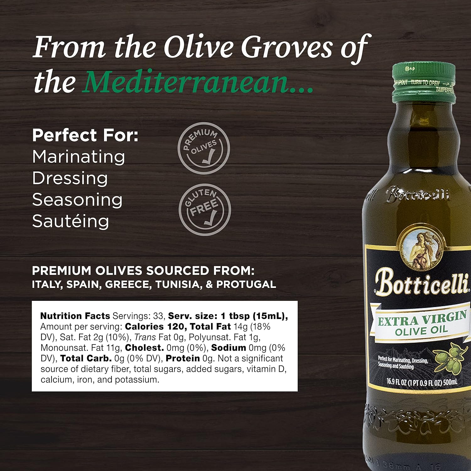 Extra Virgin Olive Oil by Botticelli, 16.9oz - Whole30 Approved,1-Pack