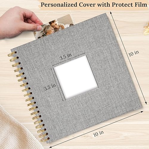 Miniatura 2 de Hiwhy Funda de lino para álbum de fotos, 10 x 10 pulgadas, tapa dura, papel de estraza blanca, libro de memorias, para viajes, bodas, libro de