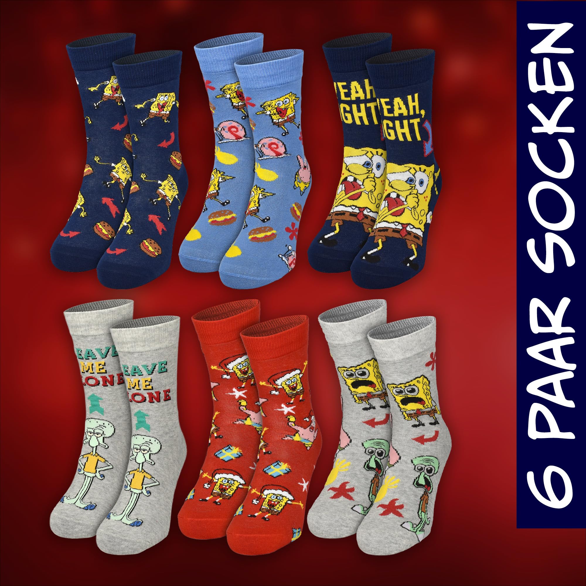 Calendrier de l'Avent Bob l'éponge avec 12 paires de chaussettes Taille 40-45 pour homme Calendrier de Noël avec baskets et chaussettes longues
