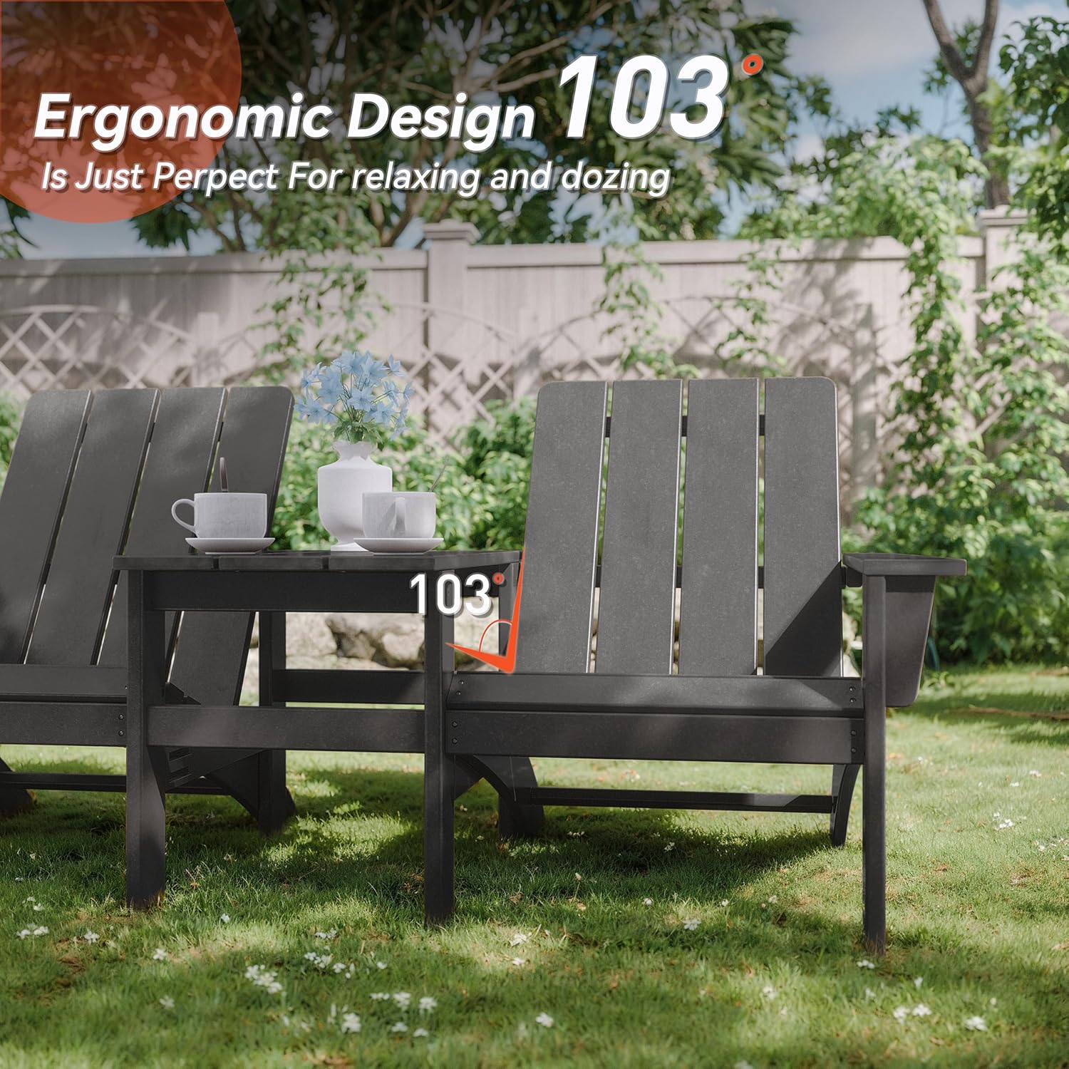 Kurapika Adirondack Lounge Chair Sofa Set of 2 PCS, Outdoor Chairs, Double Seat Chair with a Coffee Table, Widely Used for Patio, Lawn, Garden, Pool,Deck(Black)