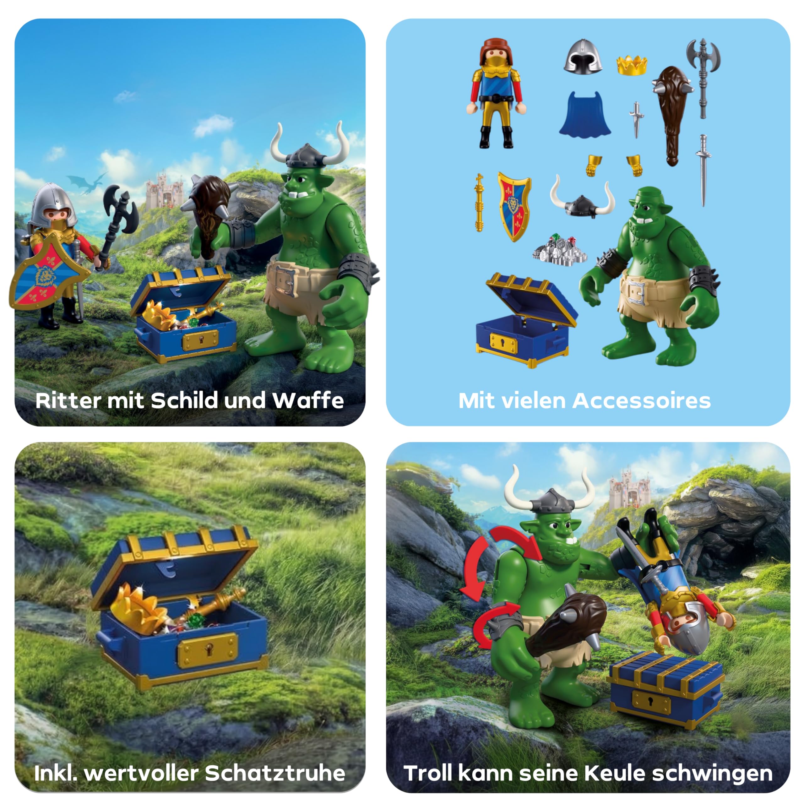 PLAYMOBIL | Knights | Troll mit Löwenritterschatz | Troll-Figur mit beweglicher Keule und Schatztruhe | Ritter Spielzeug für Kinder ab 4 Jahren | 72116