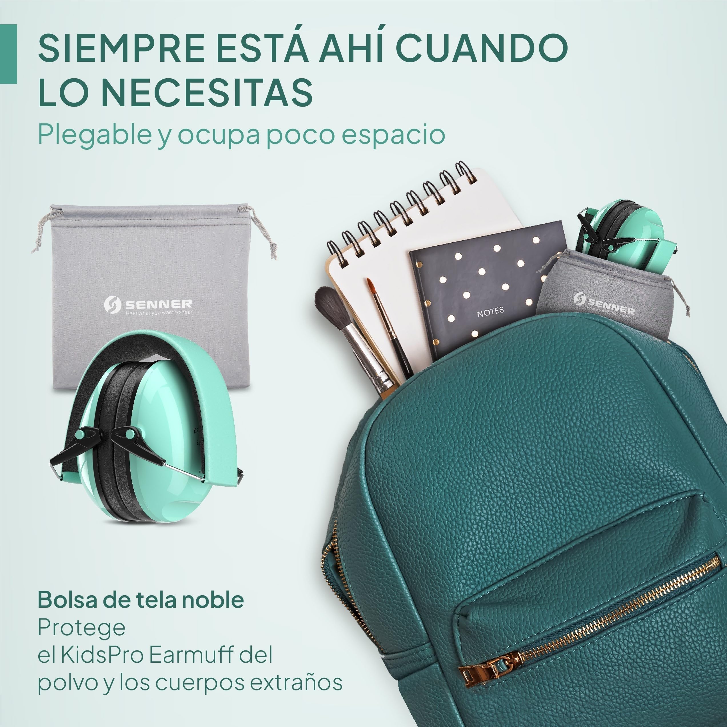 Senner ® KidsPro | Protectores auditivos para niños - Auriculares con SNR de 28 dB - Para niños hasta 12 años, ajustables - Protectores de oído - Turquesa