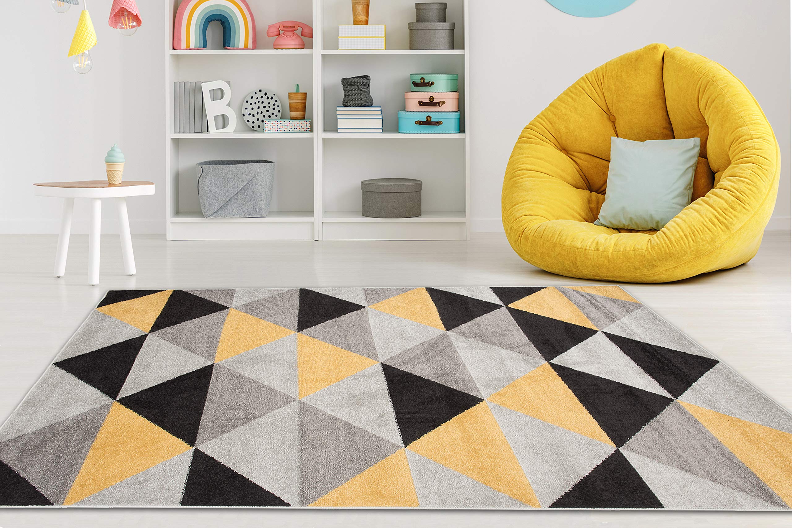 Tapis salon grand format Carpeto Rugs jaune lavable pour chambre enfant et bébé