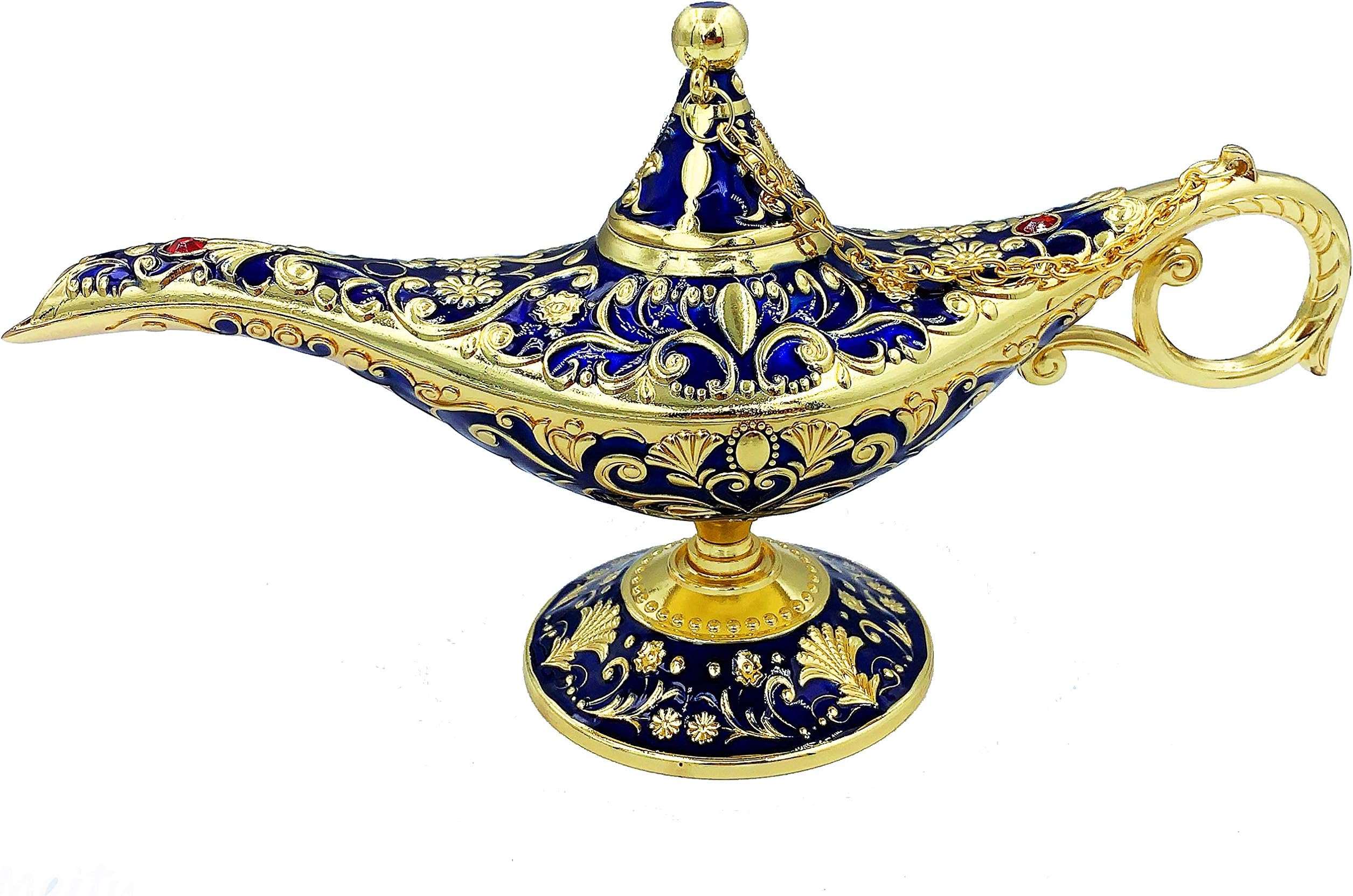 Vintage Aladdin Magic Genie Lamp Incense Burners Metal Carved Wishing Light for Home Tabletop Decoration, Party, Birthday Delicate Gift (Blue)