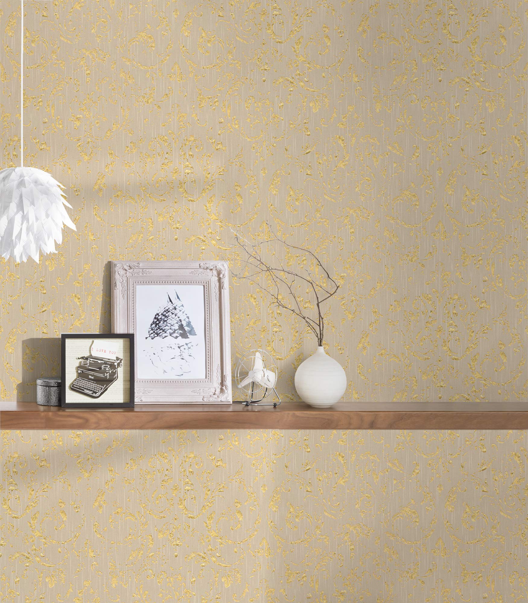 Architects Paper Tapeta tekstylna Metallic Silk tapeta z ornamentami barokowa 10,05 m x 0,53 m beżowy metalik Made in Germany 306602 30660-2